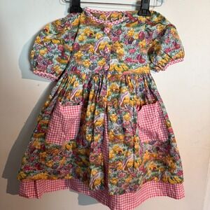 Vintage Easter Dress Girls Size 5‎ Smocked Eggs Chick Basket Colorful Novelty